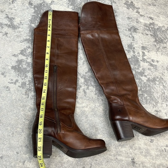 Frye Kendall Distressed Over The Knee Riding Boots Brown Leather Heeled Sz 5.5 - Picture 12 of 16